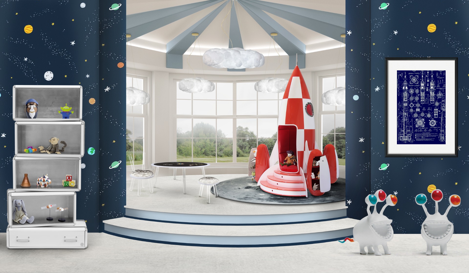 Children's playroom featuring the Rocky Rocket Bed by Circu